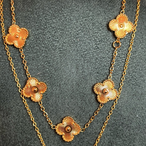 Gold Clover and L &V Upcycled Pendant Necklace Set - Picture 5 of 7